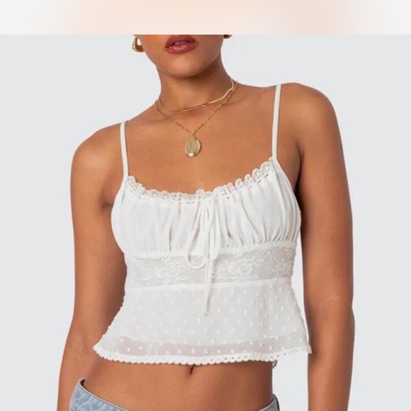 Edikted Tops - Edikted White Lace Detail Cami Top